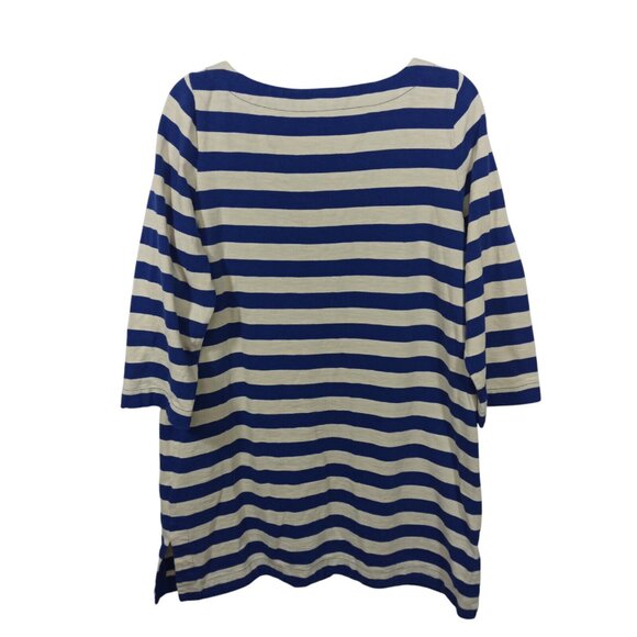 J Crew Womens Tunic Dress Size XL 100% Cotton Blue White Striped 3/4 Sleeve - Picture 2 of 8